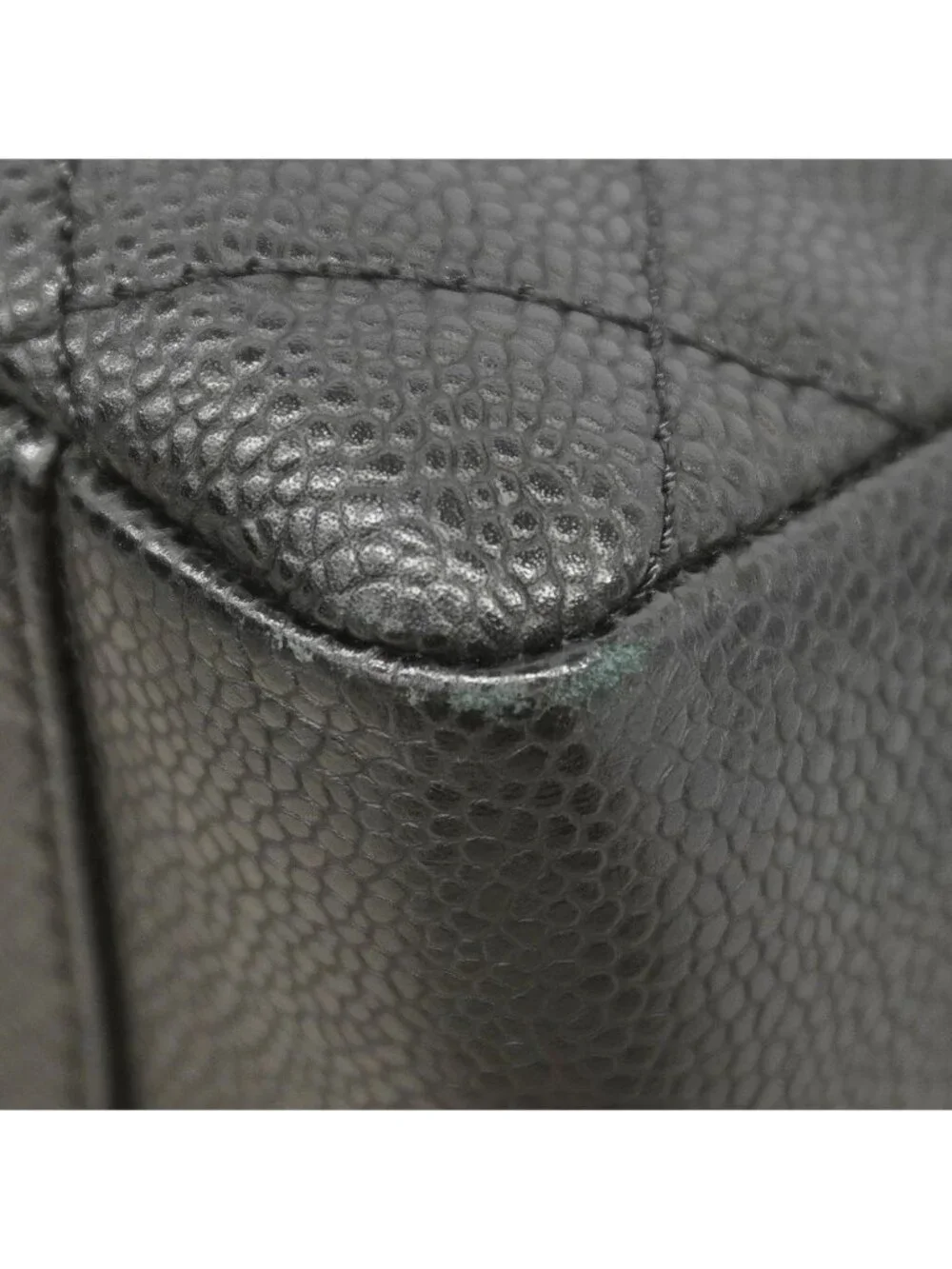 Chanel Chain Tote Bag Quilted Caviar Leather Black Gold